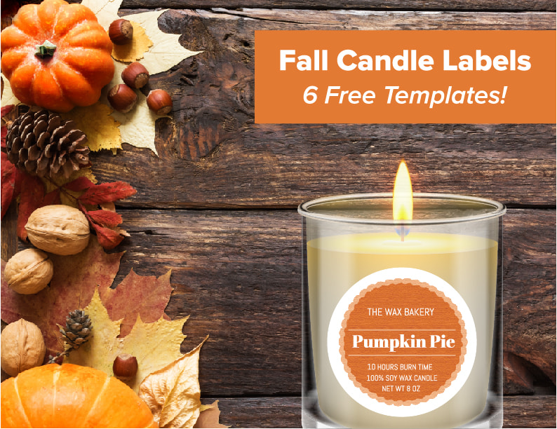 Free Fall candle Templates with a still life of pumpkins, acorns and fall foliage